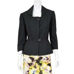 50s Vintage Wool Peplum Blazer Womens S Charcoal Gray Hourglass Square Neck Top